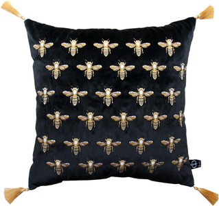 Cuscino decorativo di lusso Casa Padrino con nappe Api nero / oro 45 x 45 cm - tessuto di velluto pregiato - accessori di decorazione di lusso