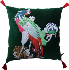 Cojín decorativo de lujo Casa Padrino con borlas Bird Green / Red 45 x 45 cm - la mejor tela de terciopelo - accesorios de decoración de lujo Cojín decorativo de lujo Casa Padrino con borlas Bird Green / Red 45 x 45 cm - la mejor tela de terciopelo - accesorios de decoración de lujo