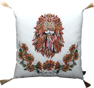 Almohada decorativa de lujo Casa Padrino con borlas león blanco crema / oro 45 x 45 cm - tejido de terciopelo más fino - calidad de lujo Almohada decorativa de lujo Casa Padrino con borlas león blanco crema / oro 45 x 45 cm - tejido de terciopelo más fino - calidad de lujo