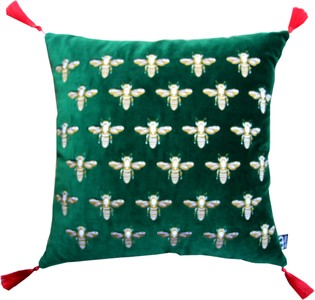 Cojín decorativo de lujo Casa Padrino con borlas Bees Green / Red 45 x 45 cm - tela de terciopelo más fino - accesorios de decoración de lujo Cojín decorativo de lujo Casa Padrino con borlas Bees Green / Red 45 x 45 cm - tela de terciopelo más fino - accesorios de decoración de lujo