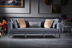 Casa Padrino Luxus Barock Chesterfield Sofa Blau / Silber 250 x 92 x H. 85 cm - Wohnzimmermöbel im Barockstil