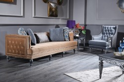 Casa Padrino Luxury Baroque Chesterfield Sofa Beige / Silver 250 x 92 x H. 85 cm - Baroque Furniture