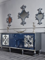 Casa Padrino ensemble de salle de séjour baroque de luxe bleu / argent - Commode avec 3 Miroirs - Meubles de Salon Baroques Casa Padrino ensemble de salle de séjour baroque de luxe bleu / argent - Commode avec 3 Miroirs - Meubles de Salon Baroques