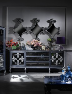 Casa Padrino Luxus Barock Wohnzimmer Set Grau / Blau / Silber - Kommode und 3 Spiegel - Barock Wohnzimmermöbel