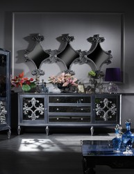 Casa Padrino Luxury Baroque Living Room Set Gray / Blue / Silver - Chest of Drawers with 3 Mirrors - Baroque Living Room Furniture