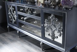 Casa Padrino Luxury Baroque Living Room Set Gray / Blue / Silver - Chest of Drawers with 3 Mirrors - Baroque Living Room Furniture