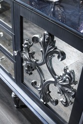 Casa Padrino Luxury Baroque Living Room Set Gray / Blue / Silver - Chest of Drawers with 3 Mirrors - Baroque Living Room Furniture