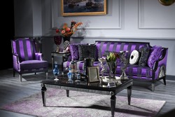 Casa Padrino Luxus Barock Wohnzimmer Set Lila / Schwarz / Silber - 1 Sofa & 1 Sessel & 1 Couchtisch & 1 Beistelltisch - Barockmöbel