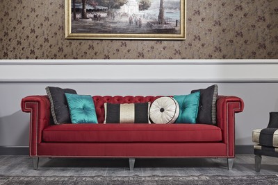 Casa Padrino Divano Chesterfield Barocco di Lusso Rosso / Argento 249 x 102 x H. 81 cm - Mobili Soggiorno Chesterfield Casa Padrino Divano Chesterfield Barocco di Lusso Rosso / Argento 249 x 102 x H. 81 cm - Mobili Soggiorno Chesterfield