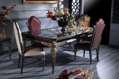 Casa Padrino set da pranzo barocco di lusso - Tavolo da Pranzo e 4 Sedie da Pranzo - Mobili da Sala da Pranzo in Stile Barocco Casa Padrino set da pranzo barocco di lusso - Tavolo da Pranzo e 4 Sedie da Pranzo - Mobili da Sala da Pranzo in Stile Barocco