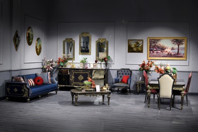 Casa Padrino set da salotto e salle à manger barocco di lusso blu / nero / oro - Mobili Barocchi Casa Padrino set da salotto e salle à manger barocco di lusso blu / nero / oro - Mobili Barocchi