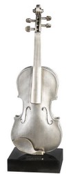 Casa Padrino Violon Déco Argent / Champagne / Noir 21 x 15 x H. 65 cm - Violon en Polyrésine avec Base en Marbre