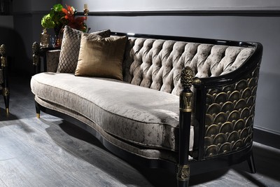 Casa Padrino Divano Chesterfield Barocco di Lusso Argento Grigio / Nero / Oro 231 x 94 x H. 83 cm - Mobili per Soggiorno Barocchi Casa Padrino Divano Chesterfield Barocco di Lusso Argento Grigio / Nero / Oro 231 x 94 x H. 83 cm - Mobili per Soggiorno Barocchi