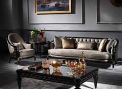 Casa Padrino set da salotto barocco di lusso argento grigio / nero / oro - 1 Divano Chesterfield e 1 Poltrona e 1 Tavolino da Caffè e 1 Tavolino - Mobili in Stile Barocco