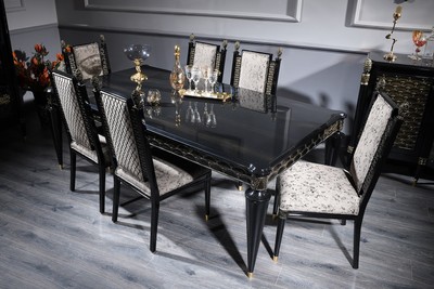 Casa Padrino set da pranzo barocco di lusso argento grigio / nero / oro - 1 Tavolo da Pranzo e 6 Sedie da Pranzo - Mobili da Sala da Pranzo in Stile Barocco Casa Padrino set da pranzo barocco di lusso argento grigio / nero / oro - 1 Tavolo da Pranzo e 6 Sedie da Pranzo - Mobili da Sala da Pranzo in Stile Barocco