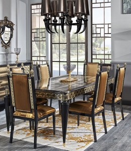 Casa Padrino set da pranzo barocco di lusso oro / nero - 1 Tavolo da Pranzo e 6 Sedie da Pranzo - Mobili da Sala da Pranzo in Stile Barocco Casa Padrino set da pranzo barocco di lusso oro / nero - 1 Tavolo da Pranzo e 6 Sedie da Pranzo - Mobili da Sala da Pranzo in Stile Barocco