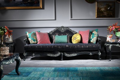 Casa Padrino Divano Barocco di Lusso Nero / Verde / Oro 240 x 88 x H. 105 cm - Mobili per Soggiorno in Stile Barocco Casa Padrino Divano Barocco di Lusso Nero / Verde / Oro 240 x 88 x H. 105 cm - Mobili per Soggiorno in Stile Barocco