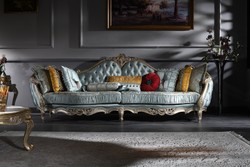 Casa Padrino sofá barroco de lujo turquesa / plata / oro 310 x 99 x H. 113 cm - Suntuoso Sofá de Sala de Estar Chesterfield en Estilo Barroco Casa Padrino sofá barroco de lujo turquesa / plata / oro 310 x 99 x H. 113 cm - Suntuoso Sofá de Sala de Estar Chesterfield en Estilo Barroco