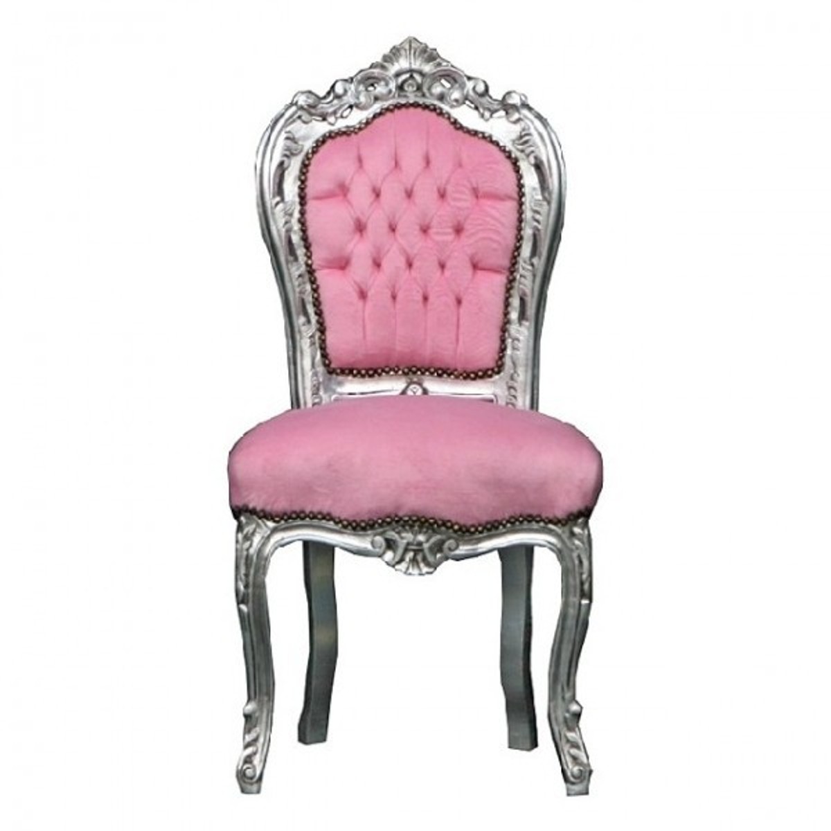 Casa Padrino Barock Esszimmer Stuhl Rosa Silber Baroque Dining Chair Rose Silver Antik Stil Möbel Furniture Antique Casa Padrino Barock Esszimmer Stuhl Rosa Silber Baroque Dining Chair Rose Silver Antik Stil Möbel Furniture Antique