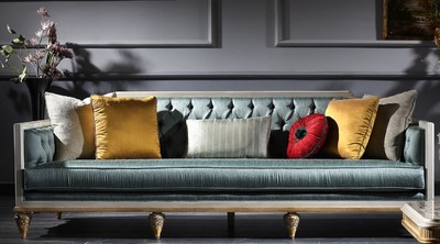 Casa Padrino Divano Barocco di Lusso Turchese / Bianco / Oro 256 x 89 x H. 90 cm - Sontuoso Divano da Salotto Chesterfield in Stile Barocco