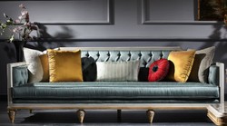 Casa Padrino Canapé Baroque de Luxe Turquoise / Blanc / Or 256 x 89 x H. 90 cm - Somptueux Canapé Chesterfield de Style Baroque