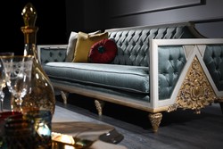 Casa Padrino Canapé Baroque de Luxe Turquoise / Blanc / Or 256 x 89 x H. 90 cm - Somptueux Canapé Chesterfield de Style Baroque