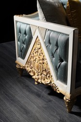 Casa Padrino Canapé Baroque de Luxe Turquoise / Blanc / Or 256 x 89 x H. 90 cm - Somptueux Canapé Chesterfield de Style Baroque