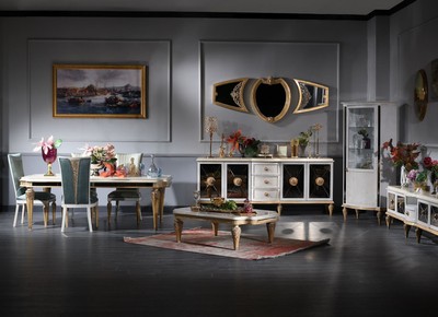 Casa Padrino set da salotto e salle à manger barocco di lusso turchese / bianco / oro - Mobili Barocchi