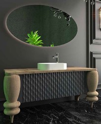 Casa Padrino Ensemble de Salle de Bain de Luxe Naturel / Gris / Blanc - 1 Table de Lavage avec 2 Portes et 1 Lavabo et 1 Miroir Mural à LED - Mobilier de Salle de Bain de Luxe