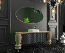 Casa Padrino Ensemble de Salle de Bain de Luxe Naturel / Gris / Blanc - 1 Table de Lavage avec 2 Portes et 1 Lavabo et 1 Miroir Mural à LED - Mobilier de Salle de Bain de Luxe