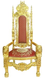 Casa Padrino Sillón Trono Barroco León Rojo / Oro 70 x 60 x H. 180 cm - Suntuoso Sillón Gigante - Silla Real - Sillón de Boda - Muebles Barrocos