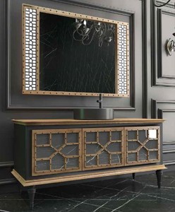 Casa Padrino Luxury Bathroom Set Natural / Black - 1 Vanity Unit with 3 Doors and 1 Sink and 1 Wall Mirror - Luxury Quality