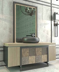 Casa Padrino Conjunto de Baño de Lujo Natural / Multicolor / Negro - 1 Mesa de Lavado con 4 Puertas y 1 Lavabo y 1 Espejo de Pared - Calidad de Lujo