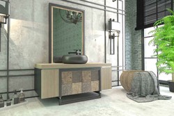 Casa Padrino Conjunto de Baño de Lujo Natural / Multicolor / Negro - 1 Mesa de Lavado con 4 Puertas y 1 Lavabo y 1 Espejo de Pared - Calidad de Lujo