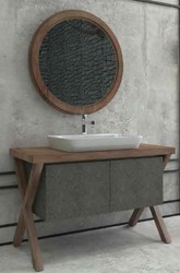 Casa Padrino Luxury Bathroom Set Dark Brown / Dark Gray - 1 Vanity Unit with 2 Doors and 1 Sink and 1 Wall Mirror - Luxury Collection