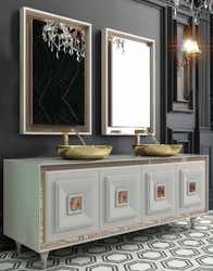 Casa Padrino Luxury Bathroom Set White / Bronze / Gold - 1 Vanity unit with 4 Doors and 2 Sinks and 2 Wall Mirrors - Luxury Bathroom Furniture