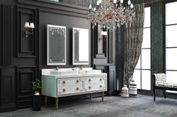 Casa Padrino Conjunto de Baño de Lujo Blanco / Oro - 1 Mesa de Lavado con 4 Cajones y 2 Lavabos y 2 Espejos de Pared - Muebles de Baño de Lujo