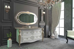 Casa Padrino Ensemble de Salle de Bain Baroque de Luxe Blanc / Gris / Or - 1 Table de Lavage avec 4 Tiroirs et 2 Lavabos et 1 Miroir Mural - Mobilier de Salle de Bain Somptueux