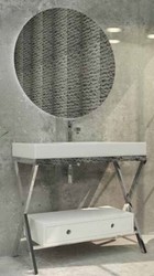 Casa Padrino Set da Bagno di Lusso Argento / Bianco - 1 Armadio del Lavandino con Cassetto e 1 Lavabo e 1 Specchio a Muro LED - Qualità di Lusso