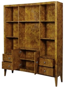 Casa Padrino Luxus Bücherschrank mit 2 Türen und 4 Schubladen Hellbraun 150 x 35 x H. 190 cm - Büroschrank - Wohnzimmerschrank - Luxus Qualität
