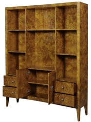Casa Padrino cabinet à livres de luxe avec 2 portes et 4 tiroirs marron clair 150 x 35 x H. 190 cm - Placard de Bureau - Placard de Salon - Qualité de Luxe