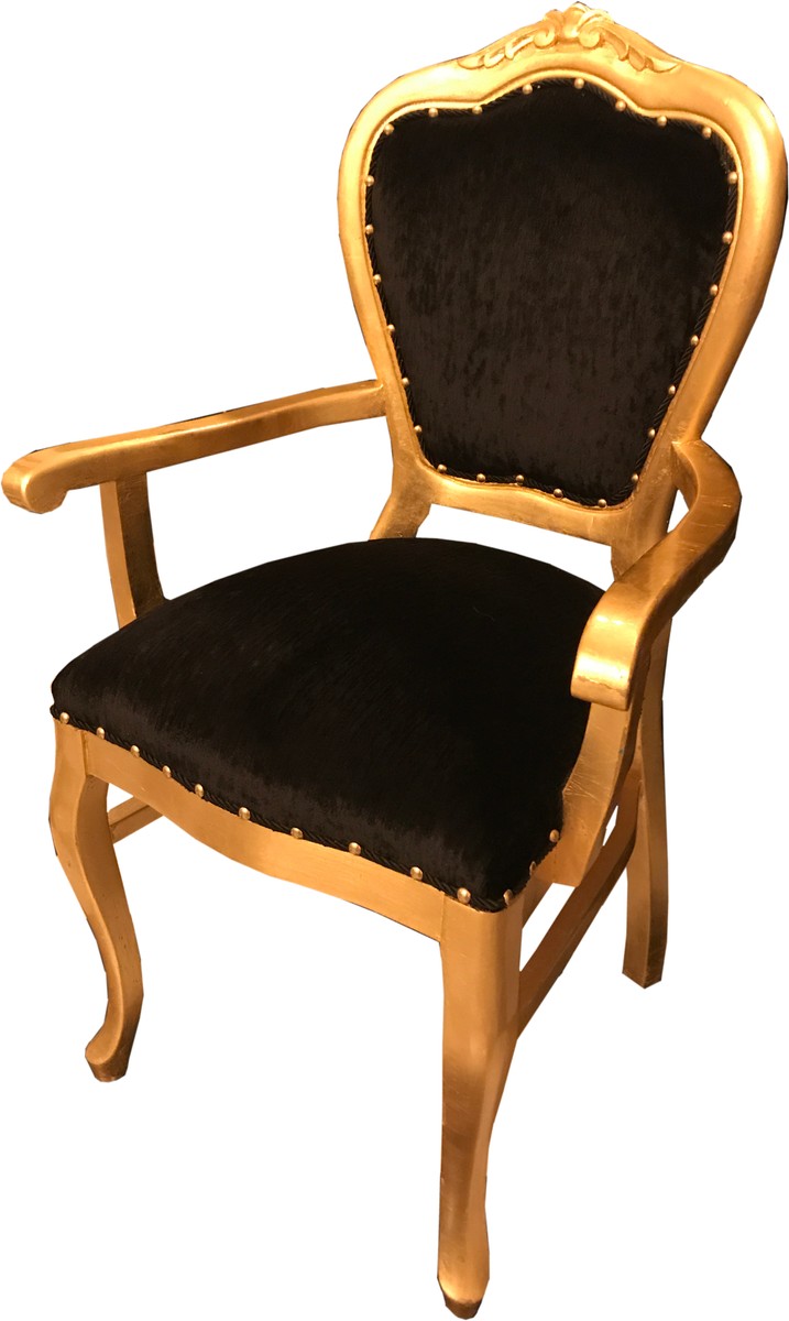 Sedia da pranzo di lusso in stile barocco Casa Padrino con braccioli Black / Gold B! Sedia da pranzo di lusso in stile barocco Casa Padrino con braccioli Black / Gold B!