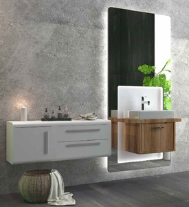 Casa Padrino Luxury Bathroom Set Brown / White - 1 Vanity Unit and 1 Washbasin and 1 LED Wall Mirror and 1 Hanging Cabinet - Luxury Bathroom Furniture