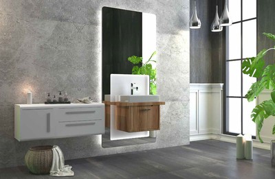 Casa Padrino Luxus Badezimmer Set Braun / Weiß - 1 Waschtisch und 1 Waschbecken und 1 LED Wandspiegel und 1 Hängeschrank - Luxus Badezimmermöbel