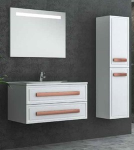 Casa Padrino Luxury Bathroom Set White / Bronze - 1 Vanity Unit and 1 Washbasin and 1 LED Wall Mirror and 1 Hanging Cabinet - Luxury Bathroom Furniture