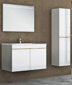 Casa Padrino Luxury Bathroom Set White / Gold - 1 Vanity Unit and 1 Washbasin and 1 LED Wall Mirror and 1 Hanging Cabinet - Luxury Collection