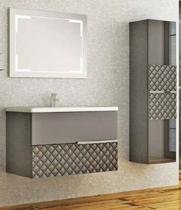 Casa Padrino Luxury Bathroom Set Grey / Black - 1 Vanity Unit and 1 Washbasin and 1 LED Wall Mirror and 1 Hanging Cabinet - Luxury Collection