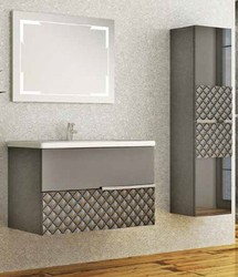 Casa Padrino Ensemble de Salle de Bain de Luxe Gris / Noir - 1 Table de Lavage et 1 Lavabo et 1 Miroir Mural LED et 1 Cabinet Suspendu - Collection de Luxe