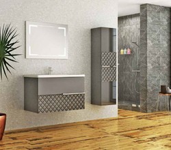 Casa Padrino Ensemble de Salle de Bain de Luxe Gris / Noir - 1 Table de Lavage et 1 Lavabo et 1 Miroir Mural LED et 1 Cabinet Suspendu - Collection de Luxe