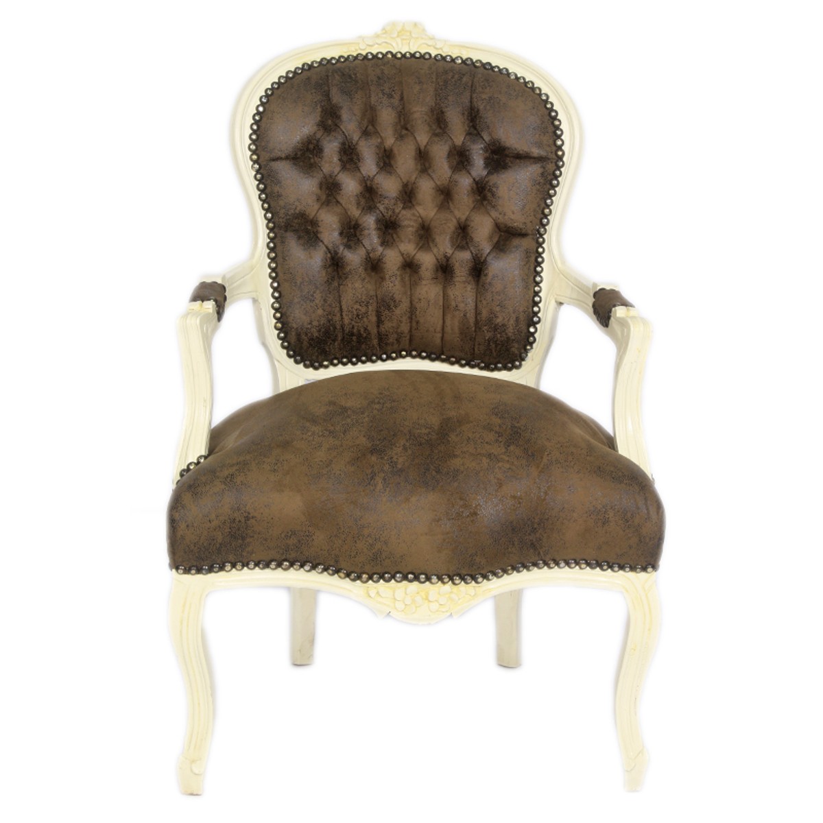 Casa Padrino Baroque Salon Chair Brown leather look / Cream - Antique style furniture Casa Padrino Baroque Salon Chair Brown leather look / Cream - Antique style furniture